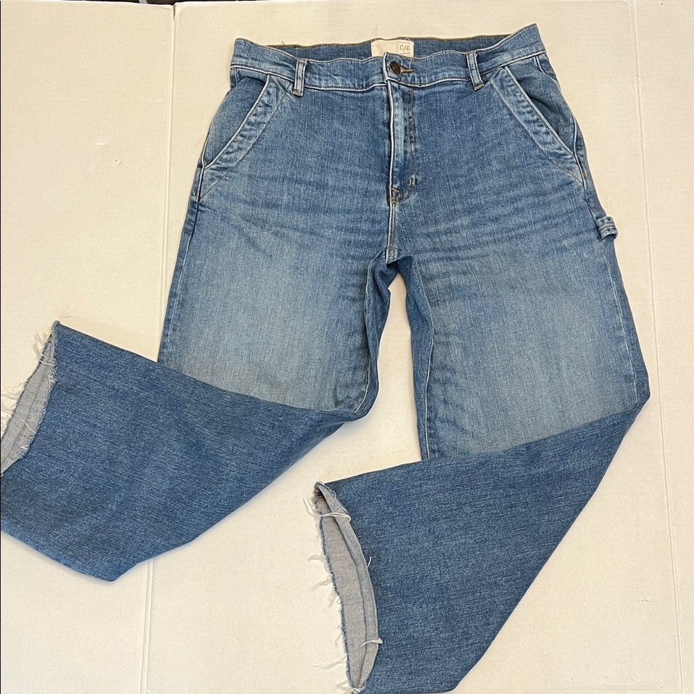 CURRENT/ELLIOT CROP CARPENTER RAW HEM WIDE LEG JEANS 30